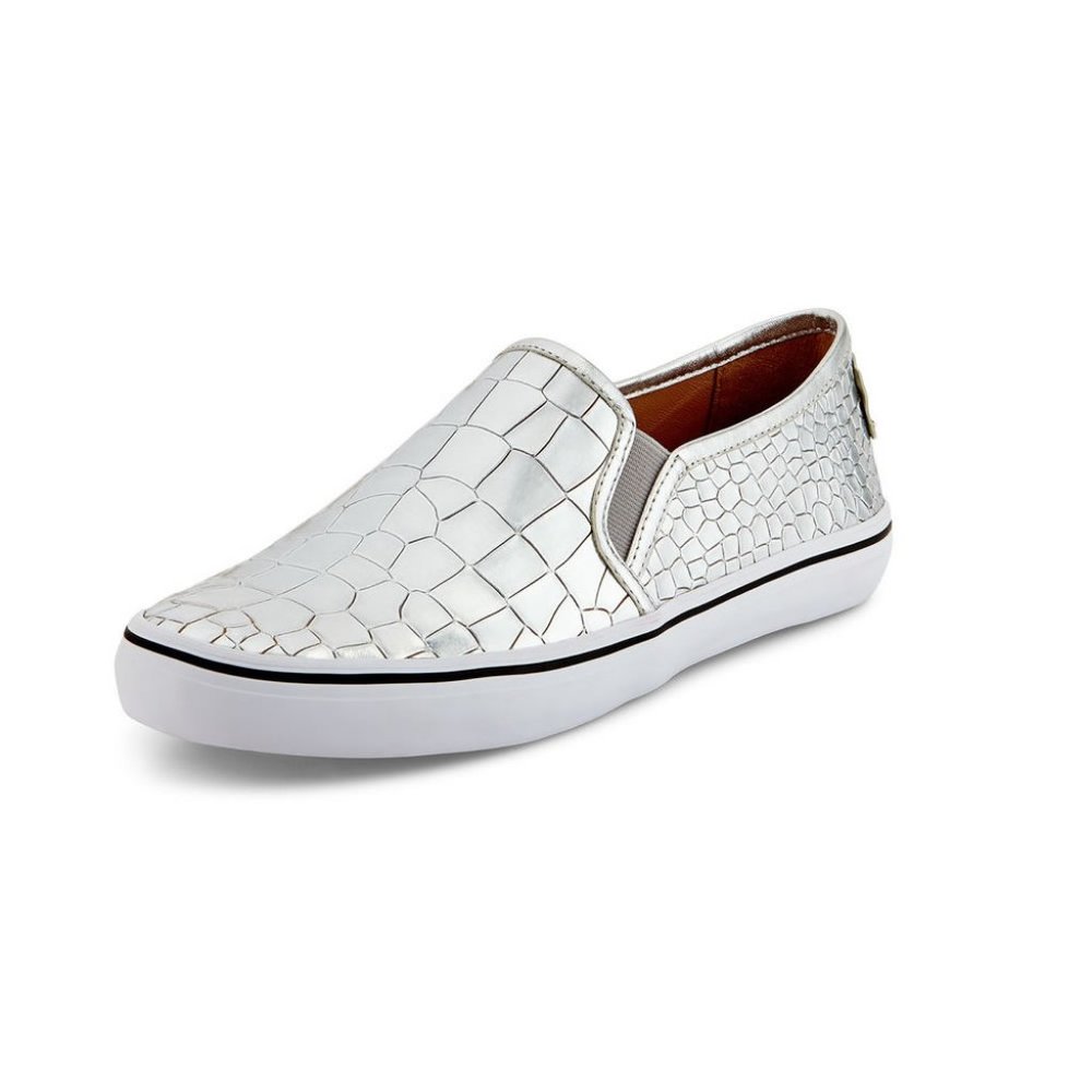 Kate Spade Croc Embossed Silver Metallic Sneakers
